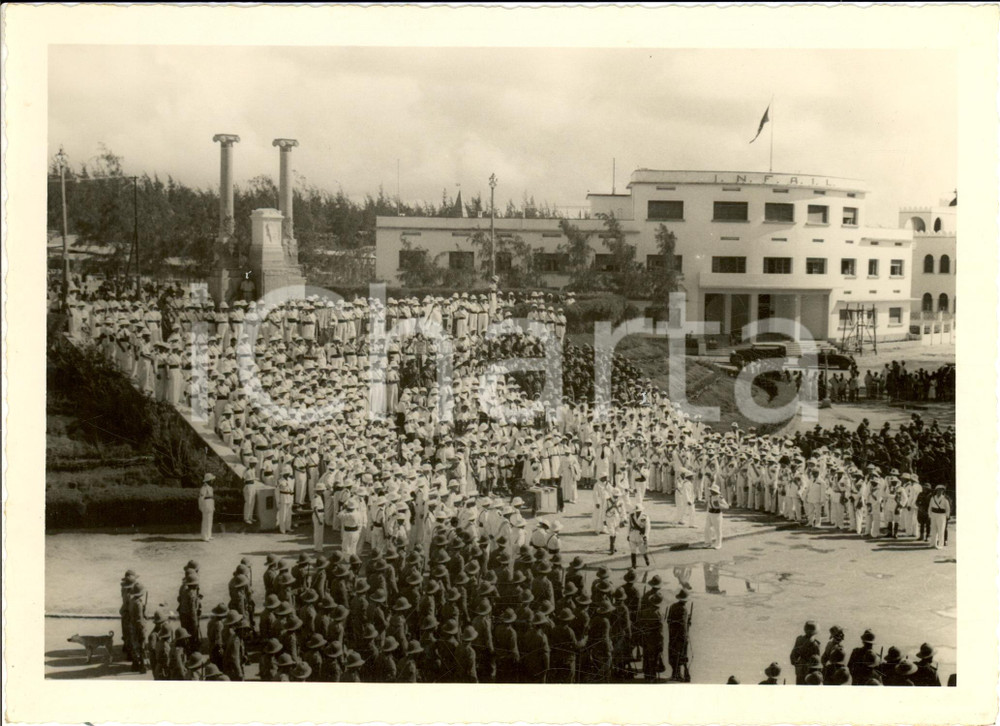Fotografia d epoca originale 1938 MOGADISCIO SOMALIA Francesco CAROSELLI adunata organizzazioni fasciste 1