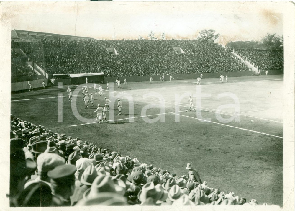 Fotografia d epoca originale 1930 ca TOKYO JAPAN Athletic games BASEBALL al MEIJI SHRINE Jingu Stadium FOTO 1