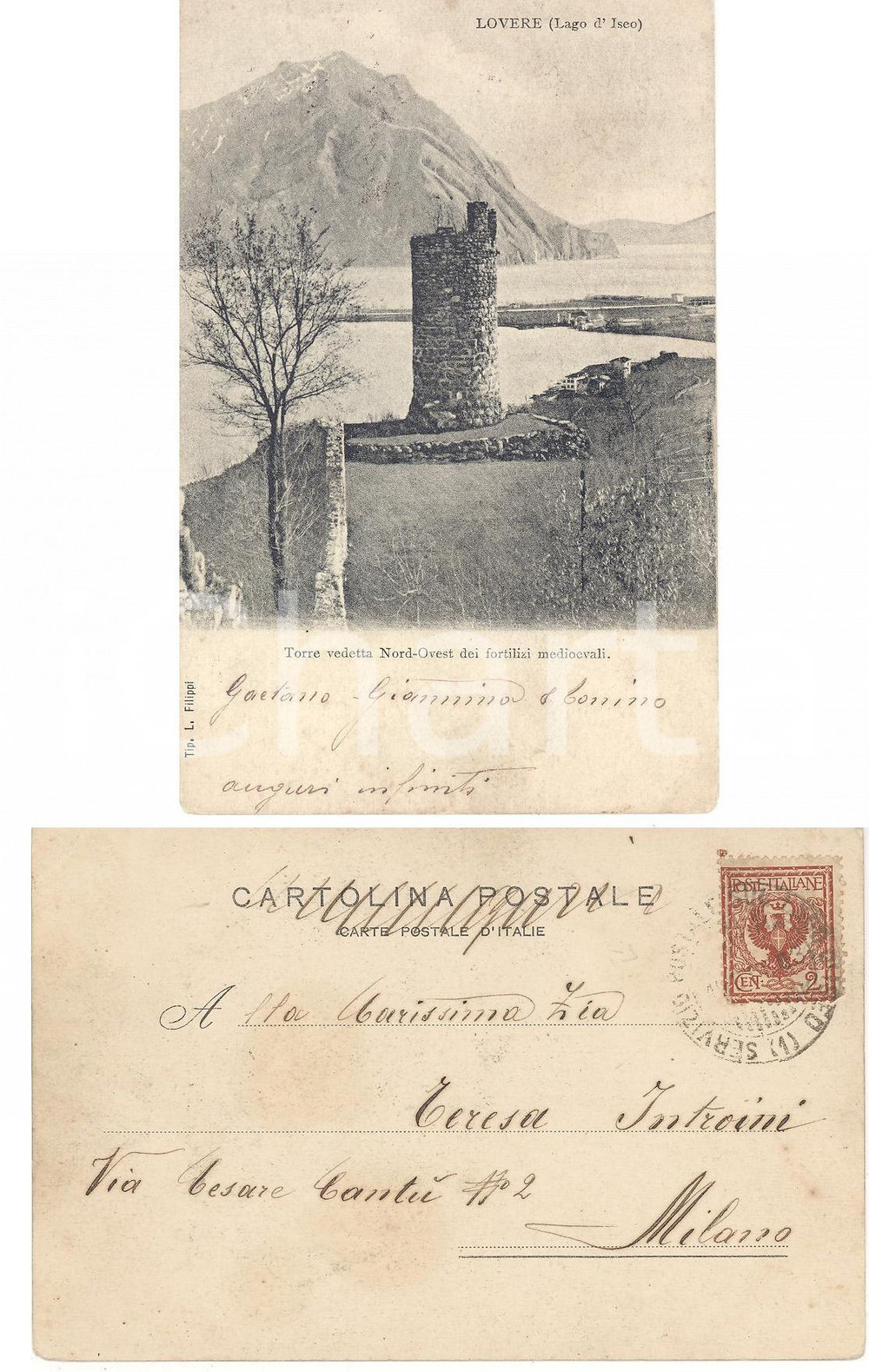 Cartolina originale da collezione 1903 STORIA POSTALE LOVERE BG Annullo Servizio lacuale  Postale  LAGO D ISEO 1
