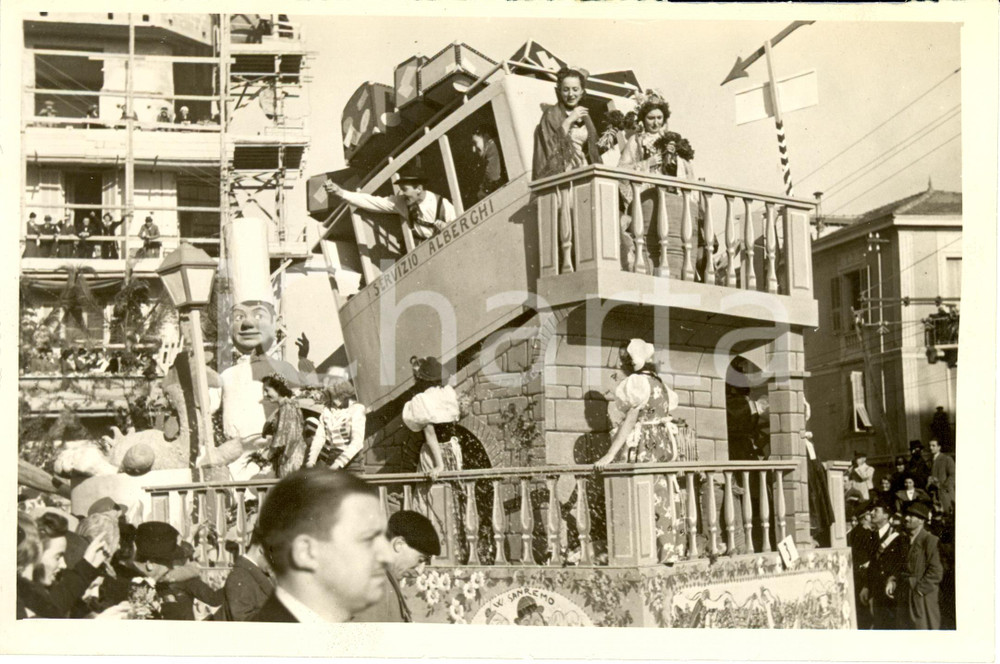 Fotografia d epoca originale 1939 SANREMO Prima FESTOPOLI SANREMESE carro allegorico servizio alberghi Foto 1