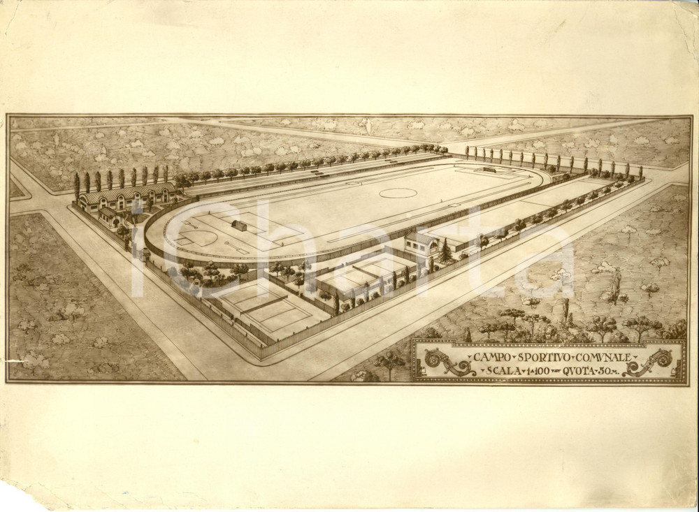 Fotografia d epoca originale 1930 ca MILANO Rendering progetto campo sportivo Mario GIURIATI FOTO COEVA 1