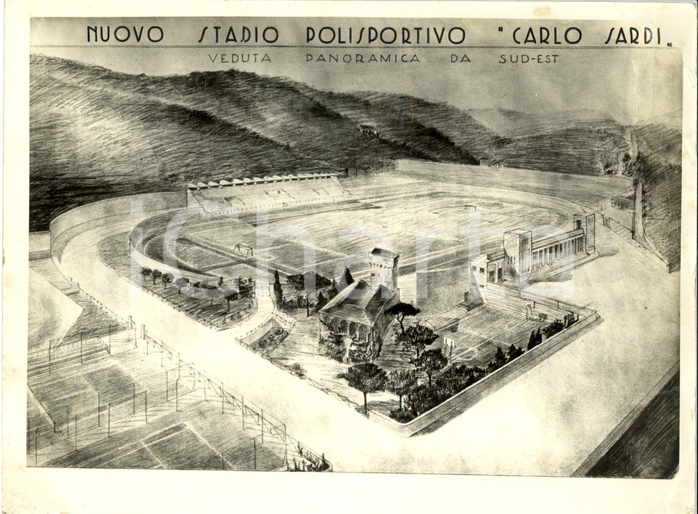 Fotografia d epoca originale 1935 SAVONA Progetto nuovo stadio Carlo SARDI polisportivo Foto coeva 1