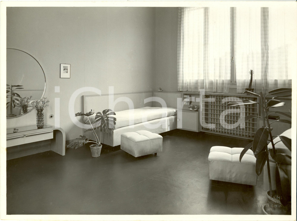 Fotografia d epoca originale 1937 BOLOGNA Villa BEAU Camera da letto con pouffe Fotografia 1