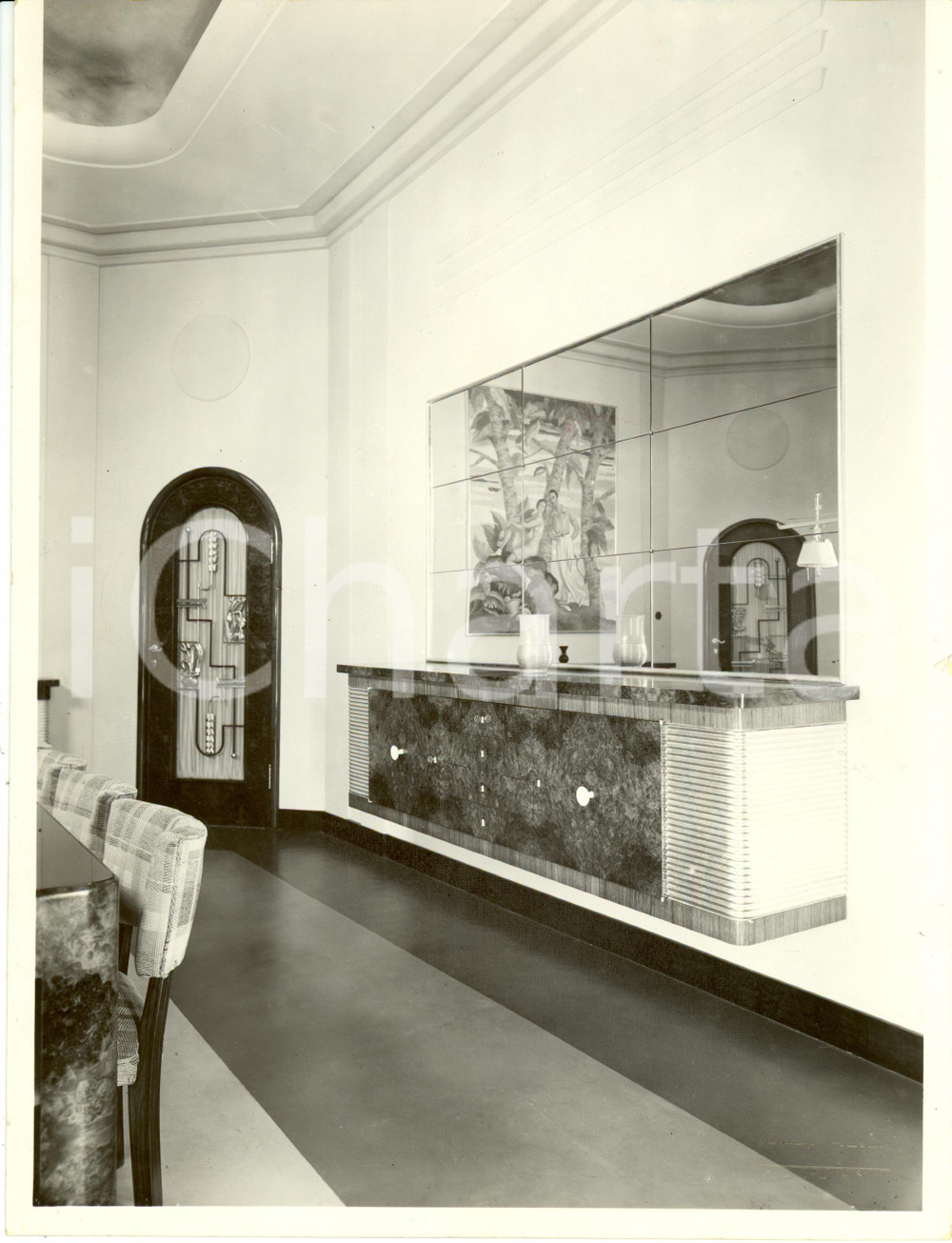 Fotografia d epoca originale 1937 BOLOGNA Villa BEAU? Scorcio della sala da pranzo con specchiera Fotografia 1