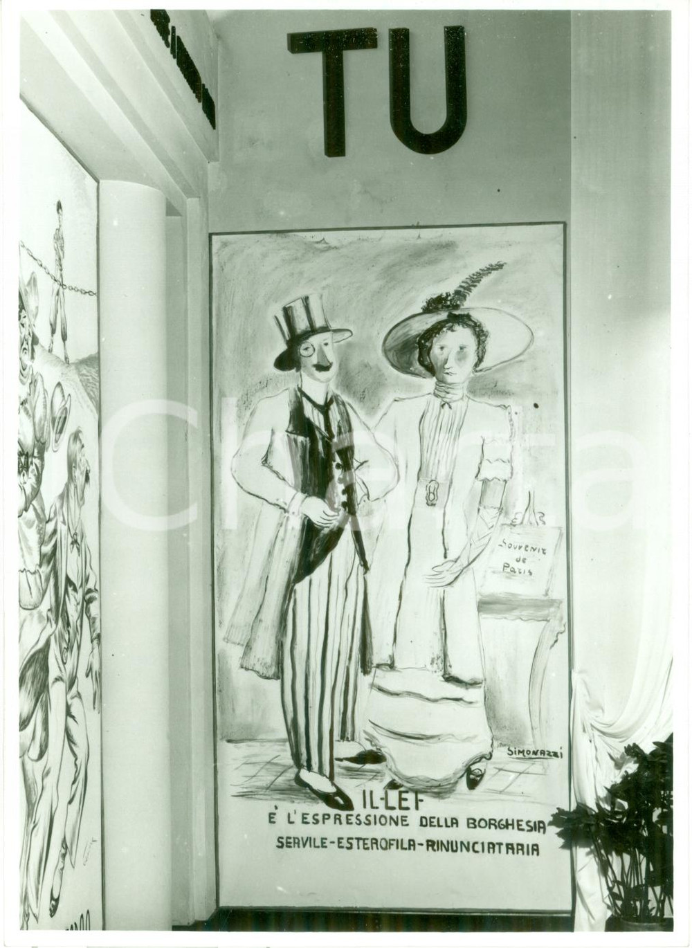 1939 MILANO Il lei è servile, il tu è virile Quadro pittore SIMONAZZI in mostra