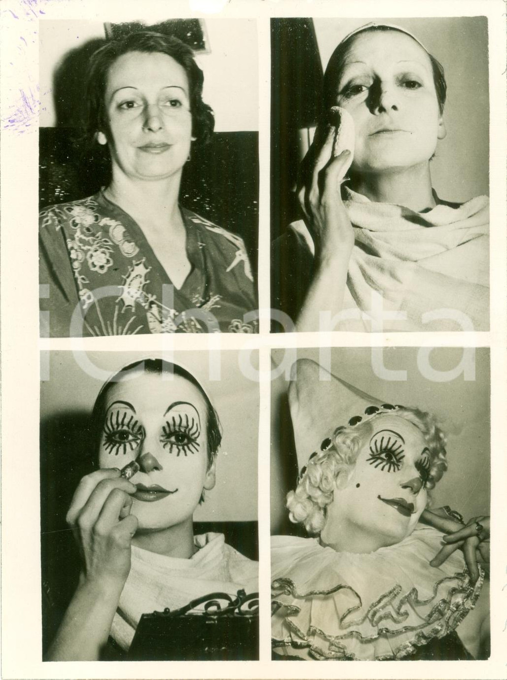 Fotografia d epoca originale 1939 PARIS Lulu unica donna clown al mondo si trucca per spettacolo FOTOGRAFIA 1