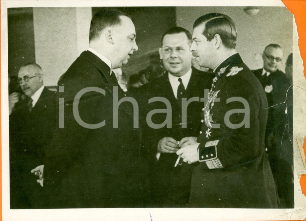 Fotografia d epoca originale 1933 BUCAREST Carlo II di ROMANIA inaugura centrale telefono Foto DANNEGGIATA 1