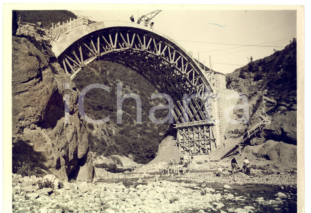 Fotografia d epoca originale 1934 Camionabile GENOVATORINO Costruzione di un ponte Foto LUCE 1