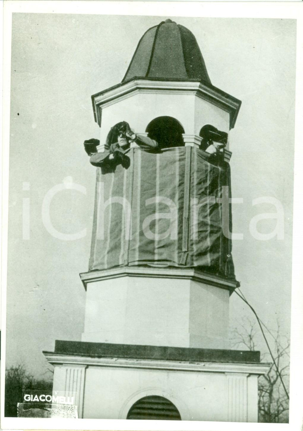 Fotografia d epoca originale 1942 FLORIDA USA WWII Osservatorio antiaereo su campanile incursioni giapponesi 1