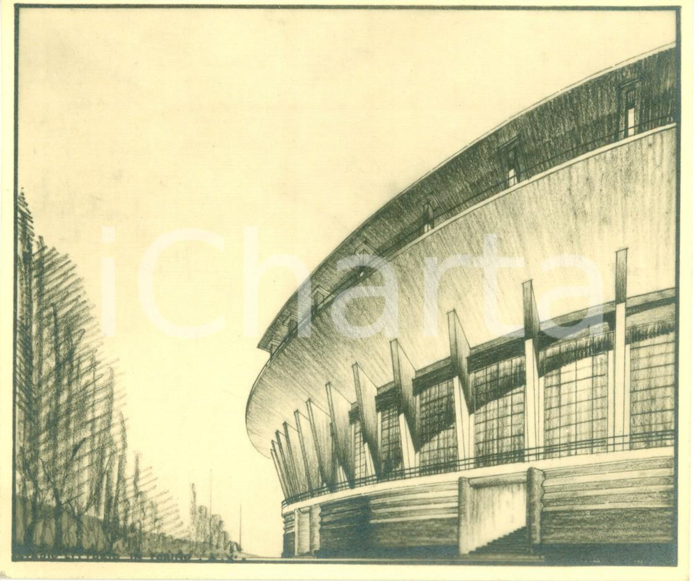 Fotografia d epoca originale 1932 TORINO Rendering parziale di progetto dello Stadio MUSSOLINI Fotografia 1