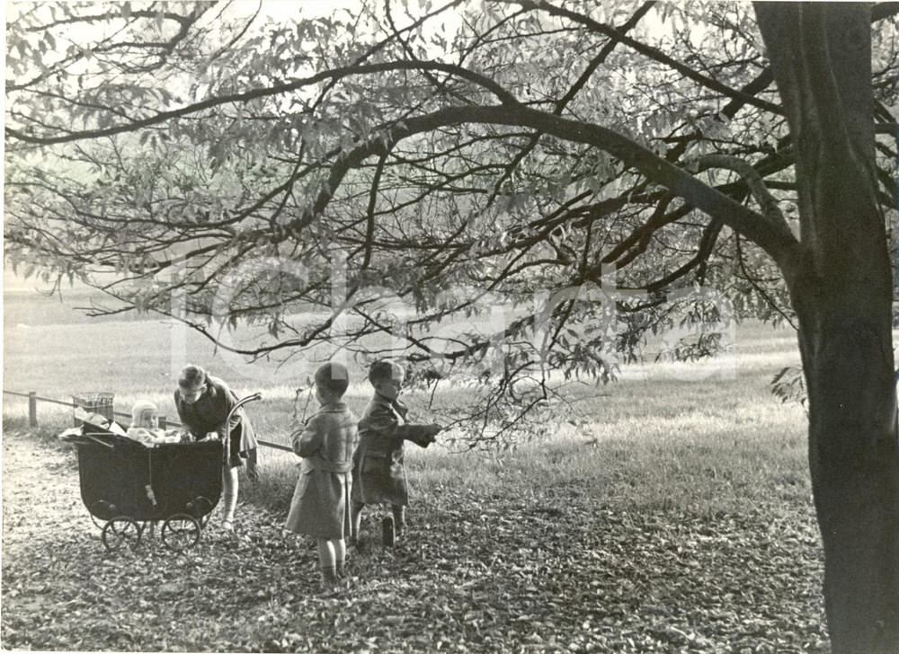 Fotografia d epoca originale 1938 MILANO Balia con neonato e due bambini sosta su vialetto di Parco SEMPIONE 1