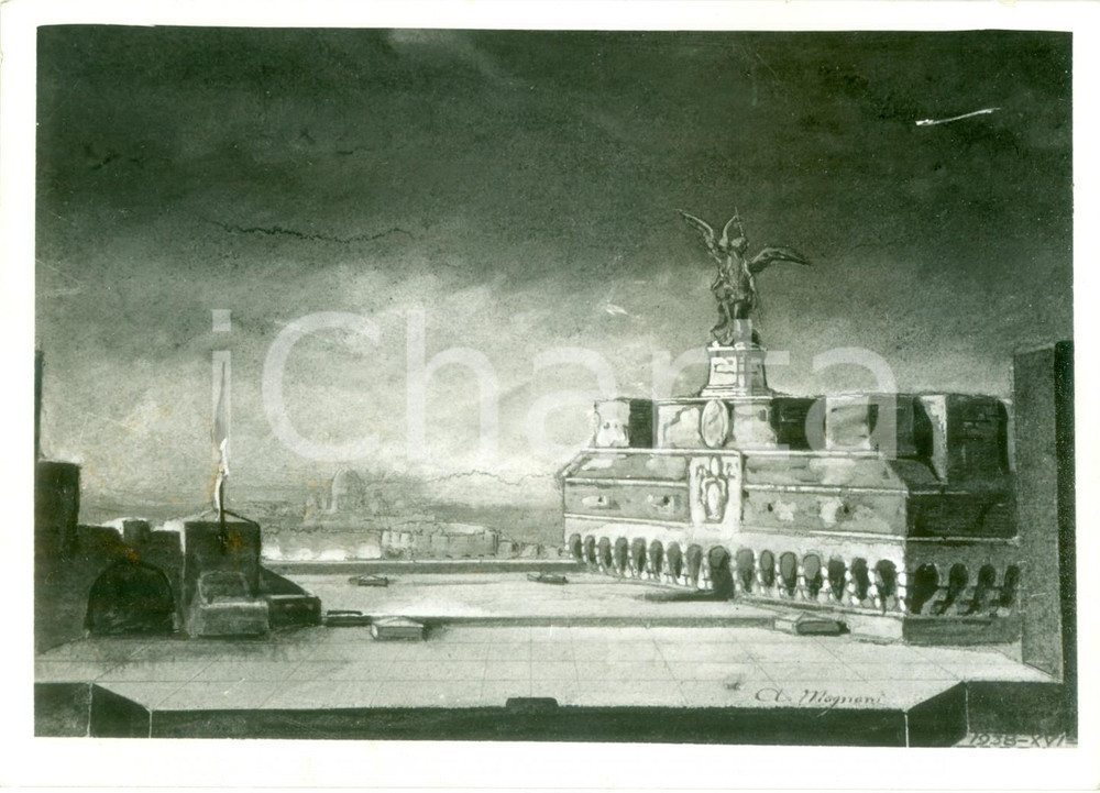 Fotografia d epoca originale 1938 MILANO Estate Musicale Bozzetto opera LA TOSCA al CASTELLO SFORZESCO Foto 1