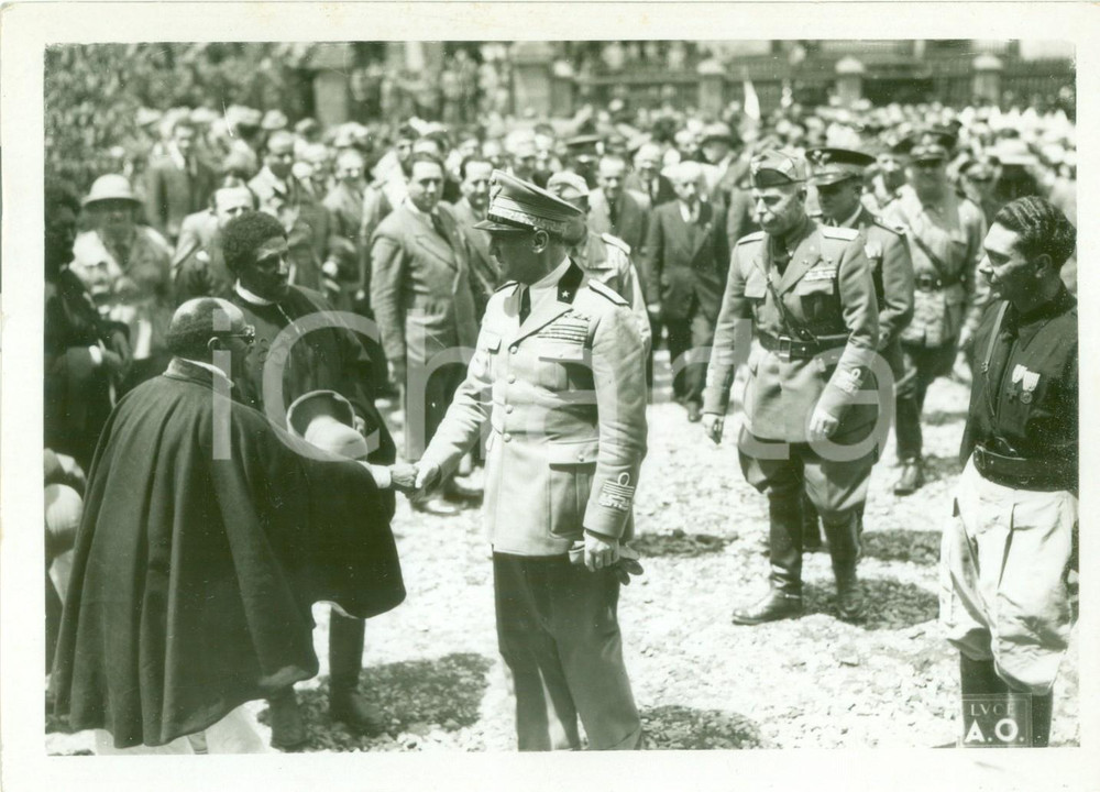 Fotografia d epoca originale 1936 ADDIS ABEBA AOI Rodolfo GRAZIANI inaugura sede etiope del BANCO DI ROMA 1