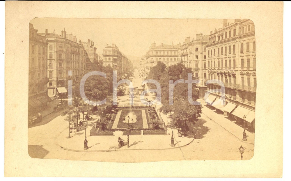 Fotografia d epoca originale 1890 ca LYON FRANCE Veduta di piazza e via della REPUBBLICA Foto VINTAGE 1