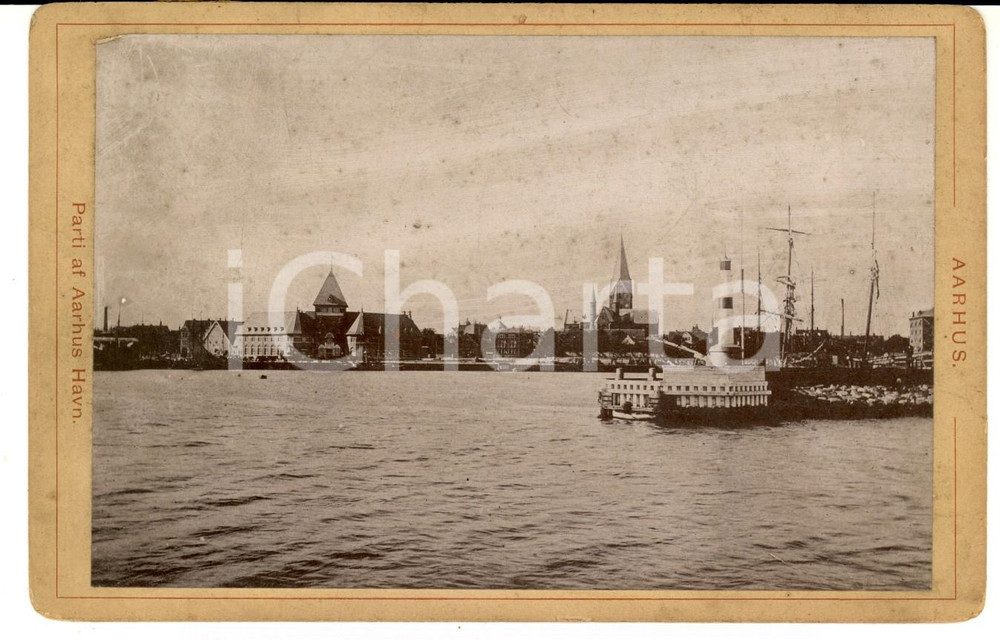 Fotografia d epoca originale 1880 ca AARHUS DENMARK Parti af Havn  Porto Foto VINTAGE 17x11 cm 1