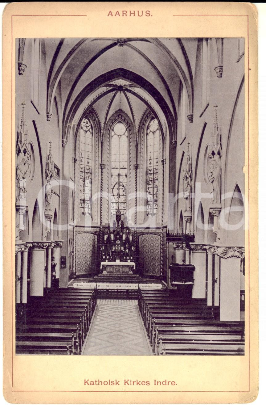 Fotografia d epoca originale 1880 ca AARHUS DENMARK Katolsk Kirkes Indre Foto VINTAGE 17x11 cm 1