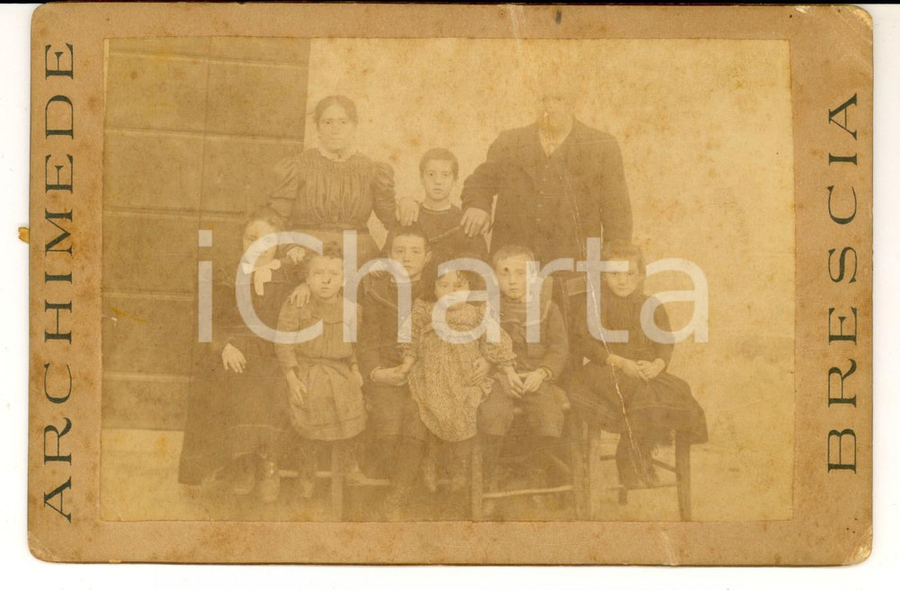 Fotografia d epoca originale 1900 ca BRESCIA Una famiglia numerosa Foto DANNEGGIATA ABELA & MARTINELLI 1
