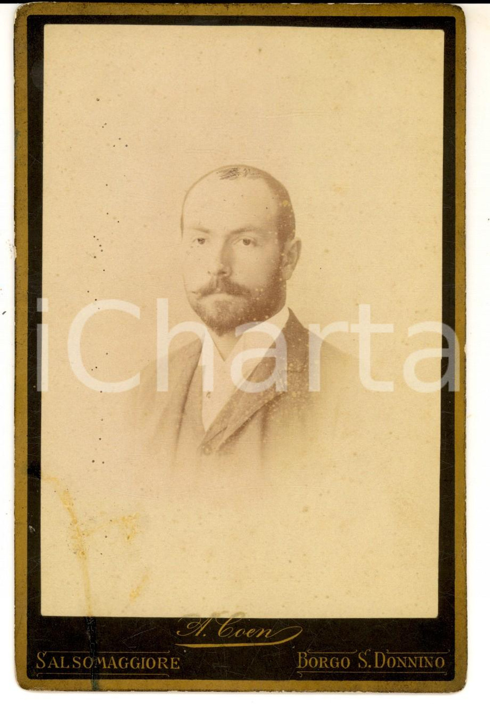 Fotografia d epoca originale 1890 ca SALSOMAGGIORE TERME PR Ritratto maschile Fotografia Achille COEN 1