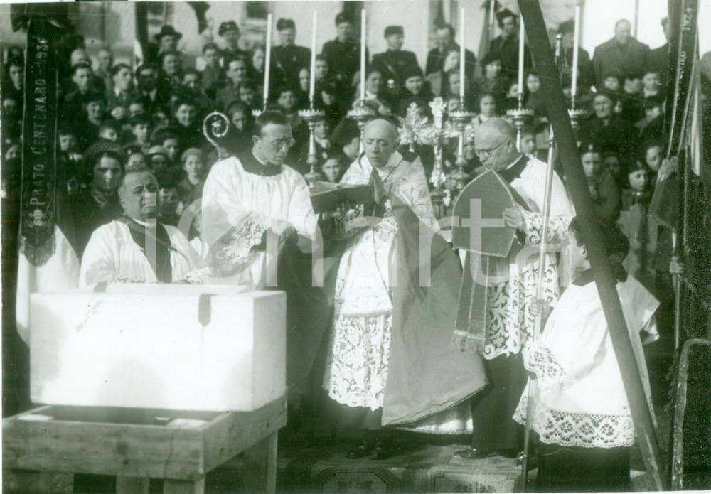 Fotografia d epoca originale 1938 MILANO Card Ildefonso SCHUSTER benedice prima pietra chiesa PRATO CENTENARO 1