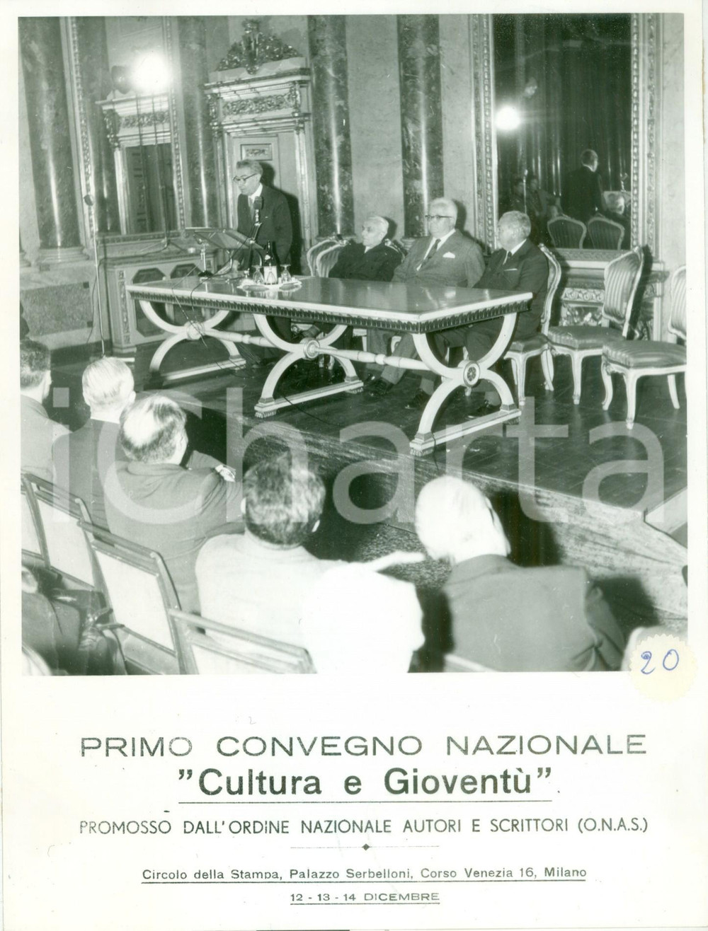 Fotografia d epoca originale 1959 MILANO Apertura del Primo Convegno Nazionale Cultura GioventÃ¹ O.N.A.S. FOTO 1