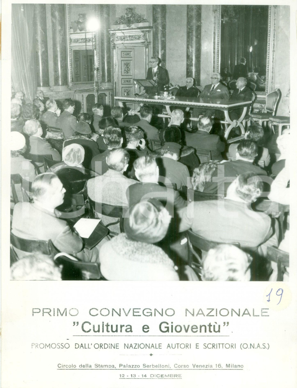 Fotografia d epoca originale 1959 MILANO Apertura Primo Convegno Nazionale Cultura GioventÃ¹ O.N.A.S. FOTO 1