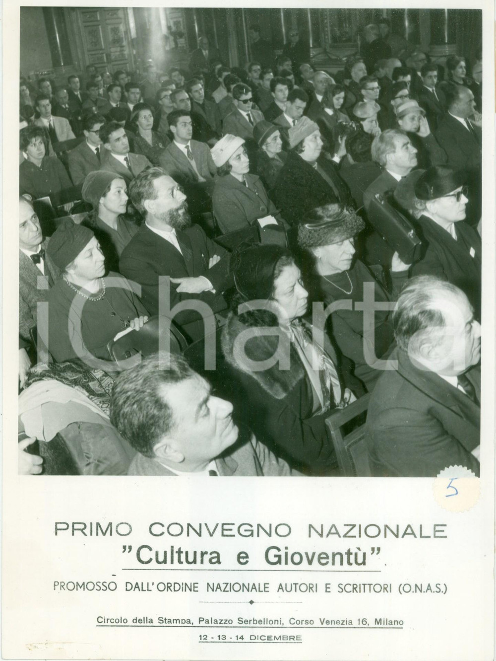Fotografia d epoca originale 1959 MILANO Apertura dei lavori Primo Convegno Nazionale Cultura GioventÃ¹ ONAS 1