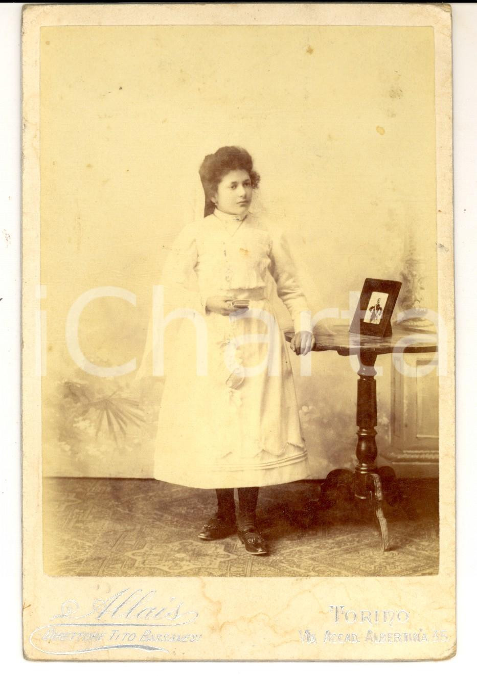 Fotografia d epoca originale 1901 TORINO Ritratto dI Alessandrina VOGLIA alla Prima Comunione Foto ALLAIS 1