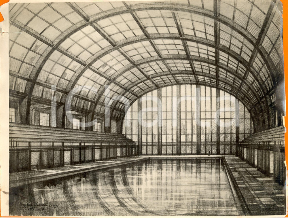 Fotografia d epoca originale 1933 MILANO La nuova piscina coperta Rendering fotografico DANNEGGIATO 1