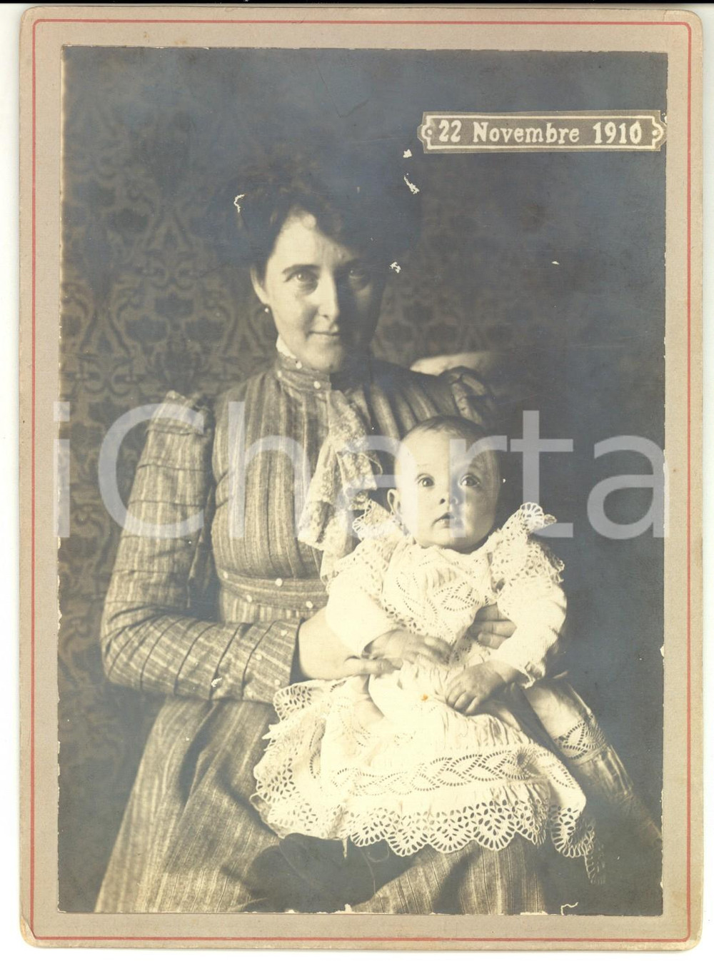 Fotografia d epoca originale 1910 AREA LOMBARDA ? Ritratto di madre con la figlia Foto VINTAGE 14 x 18 cm 1