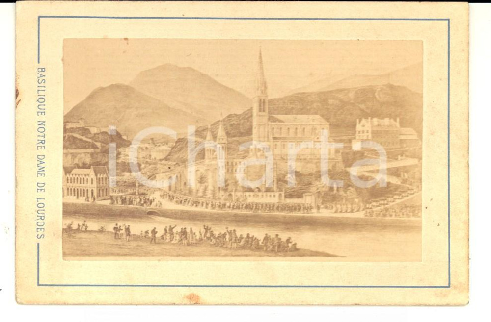 Fotografia d epoca originale 1890 ca LOURDES F Basilica NOTRE DAME Foto seriale VIRON con preghiera 1