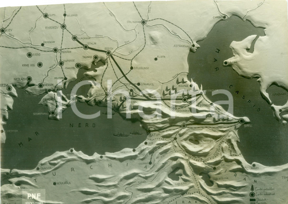 Fotografia d epoca originale 1942 FRONTE ORIENTALE WW2 Mappa della zona del CAUCASO Fotografia coeva 1