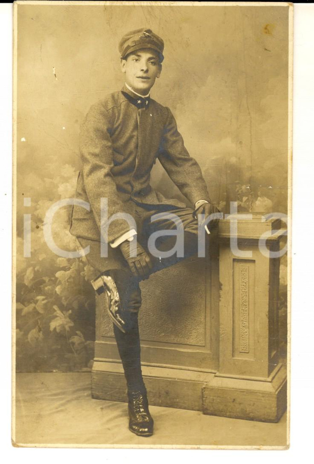 Fotografia d epoca originale 1915 ca  VARAZZE Ufficiale del REGIO ESERCITO Foto Armando PANCANI DANNEGGIATA 1
