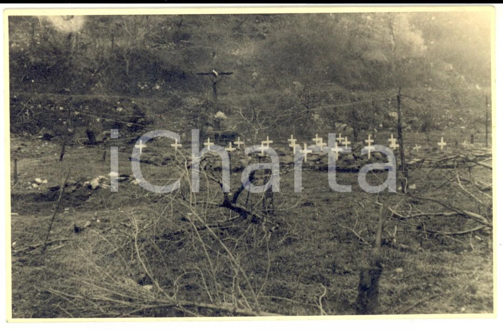 Fotografia d epoca originale 1940 ca ALBANIA ? Cimitero di guerra in abbandono Fotografia 13x8 cm 1