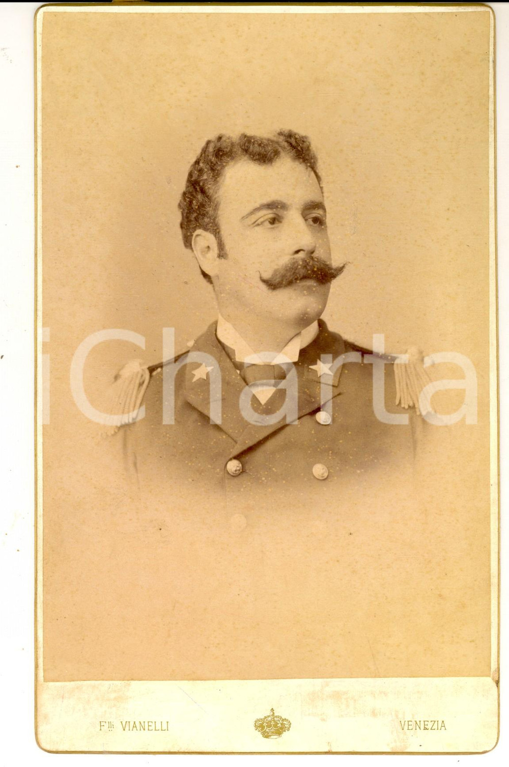 Fotografia d epoca originale 1889 VENEZIA Tenente di vascello Carlo BORRELLO Foto VIANELLI Autografata 1