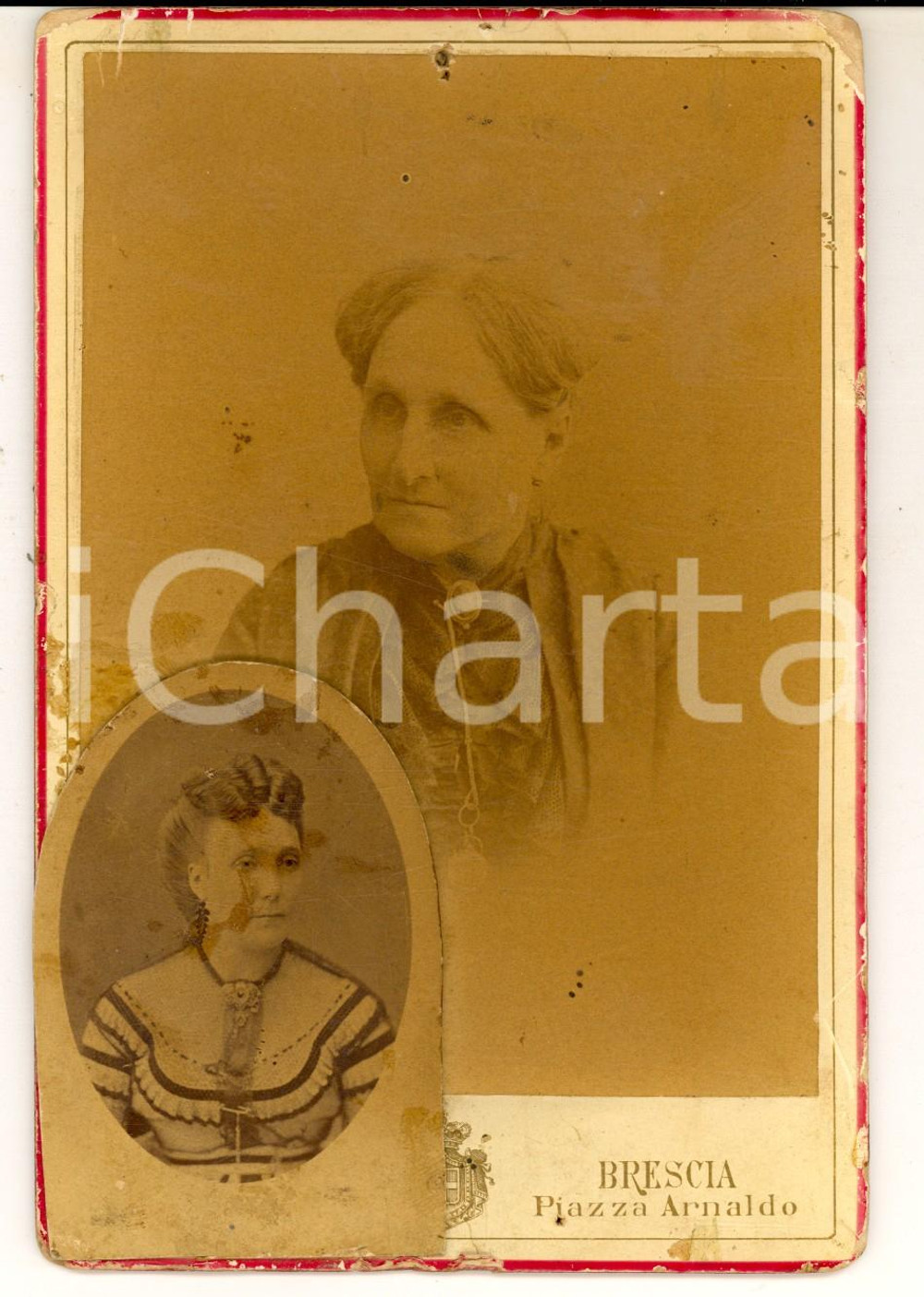 Fotografia d epoca originale 1890 ca BRESCIA Ritratto di anziana donna con figlia Foto CAPITANIO 1