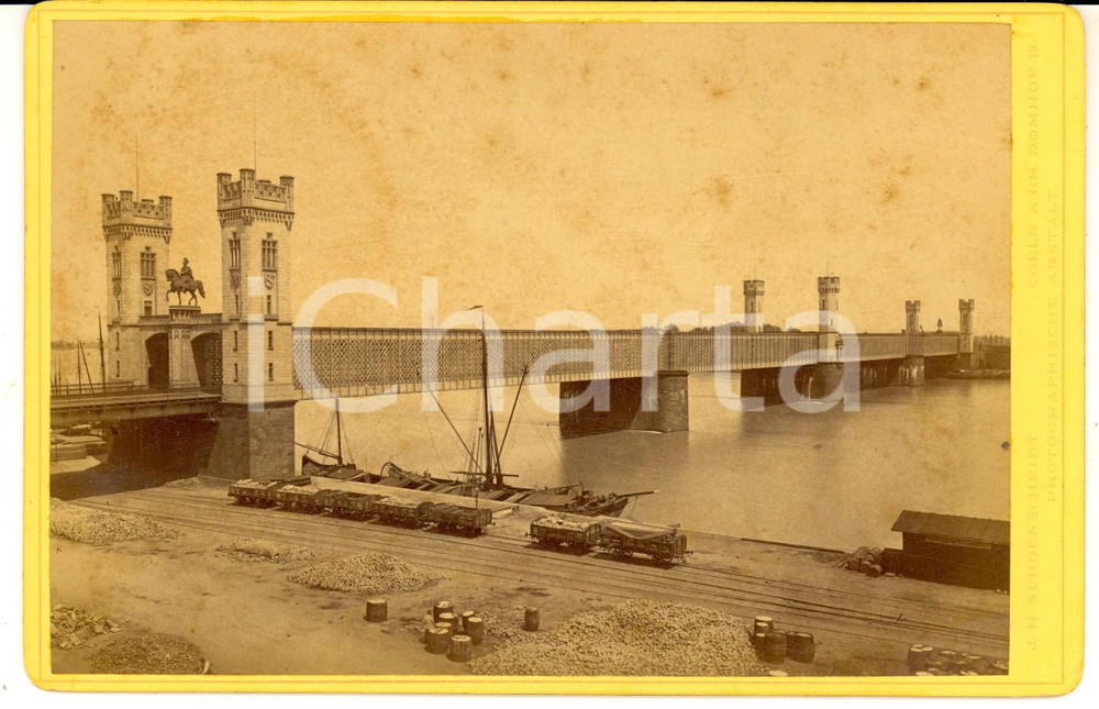 Fotografia d epoca originale 1880 KOELN D Rheinbrucke Photo J. H. SCHOENSCHEIDT 16x11 cm 1