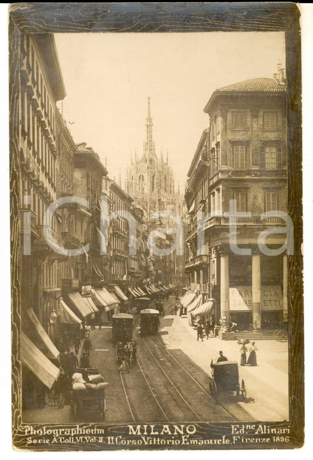 Fotografia d epoca originale 1910 ca MILANO Corso Vittorio Emanuele II Foto seriale ALINARI Animata carrozze 1