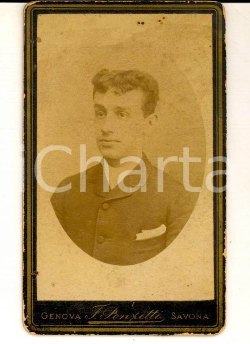 Fotografia d epoca originale 1890 ca GENOVA Ritratto di giovane uomo Foto Federico PONZETTI CDV 1
