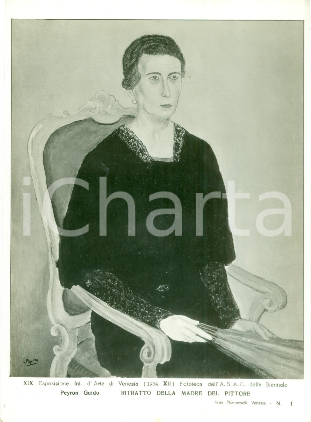 Fotografia d epoca originale 1934 VENEZIA Guido PEYRON Ritratto madre del pittore Fotografia coeva del quadro 1
