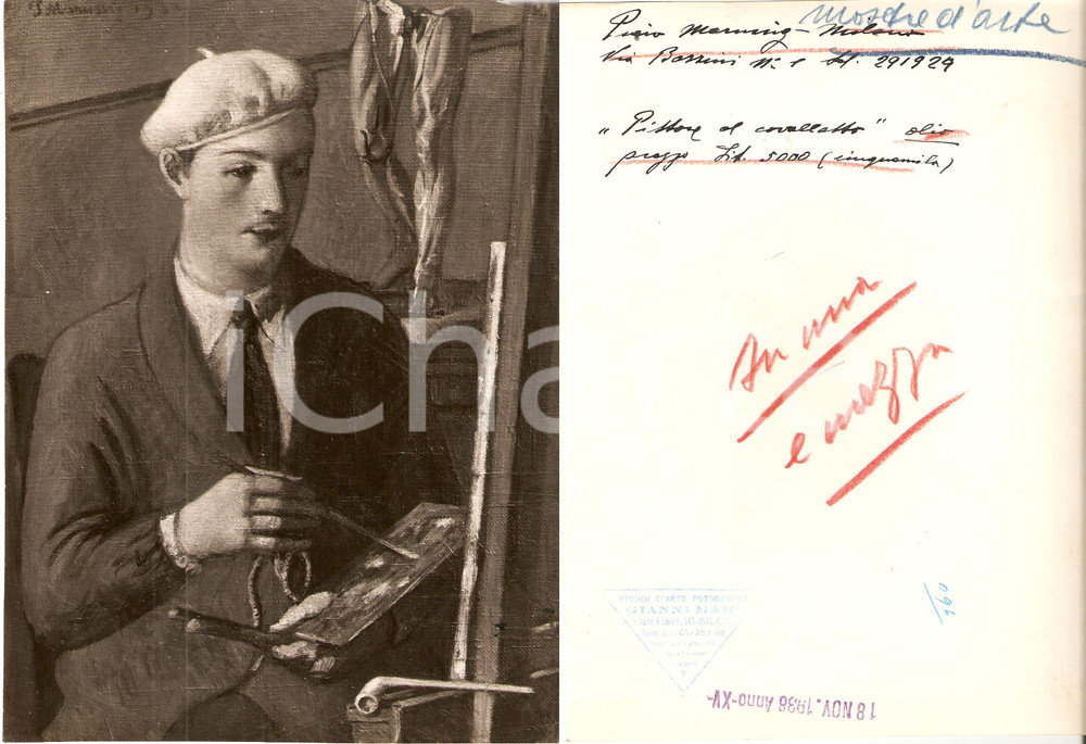 Fotografia d epoca originale 1936 MILANO PERMANENTE Piero MARUSSIG Fotografia coeva del quadro con AUTOGRAFO 1