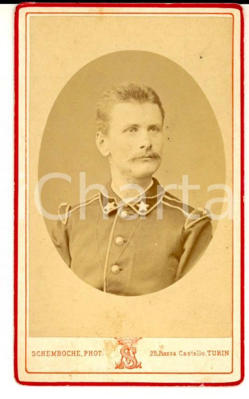 Fotografia d epoca originale 1880 ca REGIO ESERCITO TORINO Ritratto di ufficiale di fanteria Foto SCHEMBOCHE 1