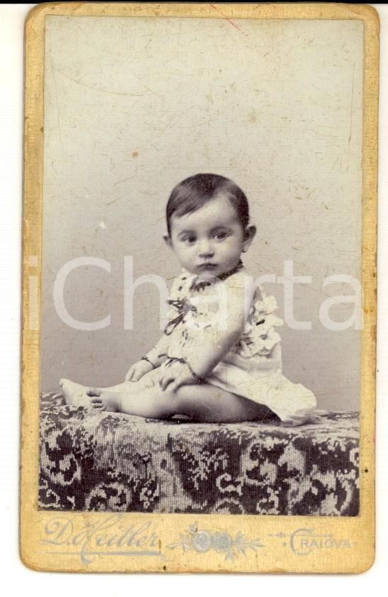 Fotografia d epoca originale 1905 ca CRAIOVA ROMANIA Ritratto di bambino Foto D. HEITLER CDV 1