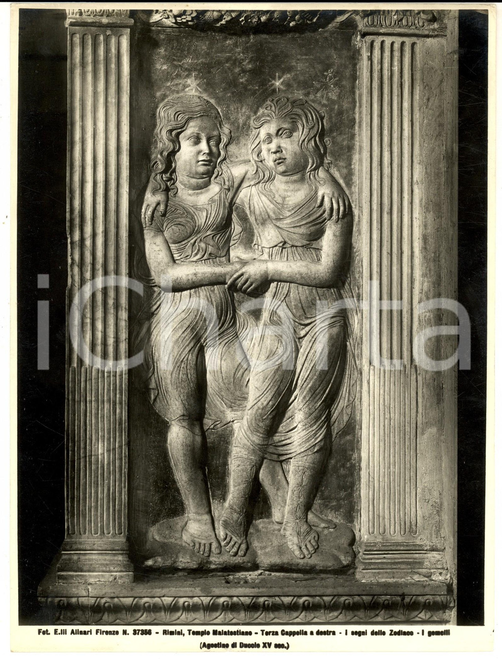 Fotografia d epoca originale 1930 ca RIMINI Tempio MALATESTIANO Segni dello Zodiaco  Gemelli Foto ALINARI 1