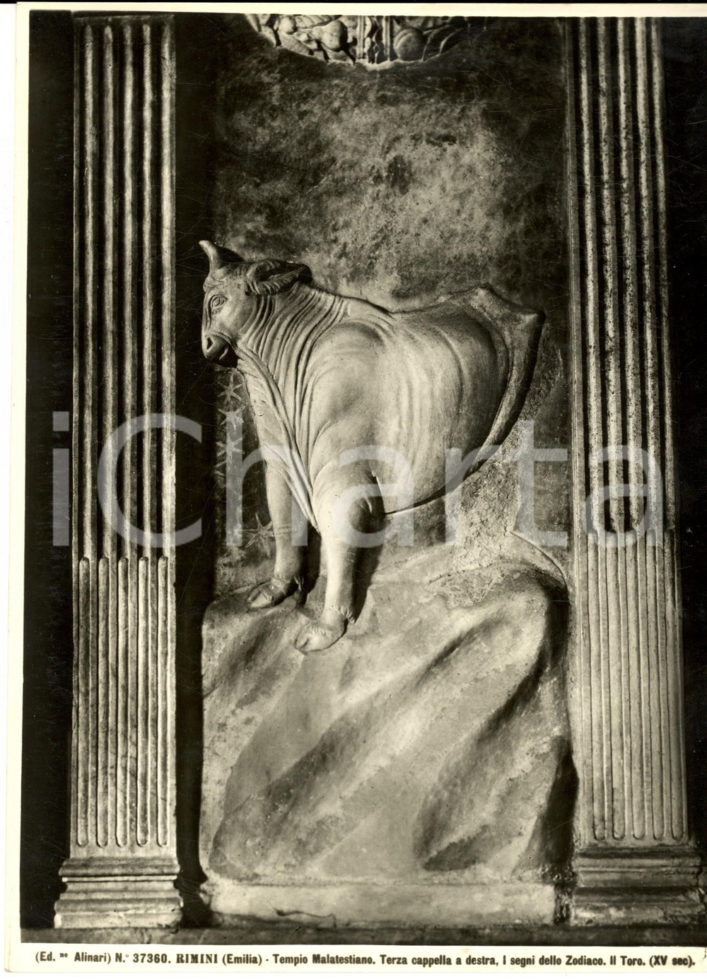 Fotografia d epoca originale 1930 ca RIMINI Tempio MALATESTIANO Segni dello Zodiaco  Toro Foto ALINARI 1