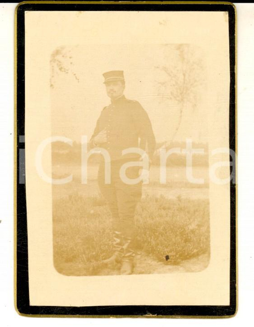 Fotografia d epoca originale 1910 ca AREA FRANCESE Ritratto di ufficiale in campagna Foto 6x9 cm 1