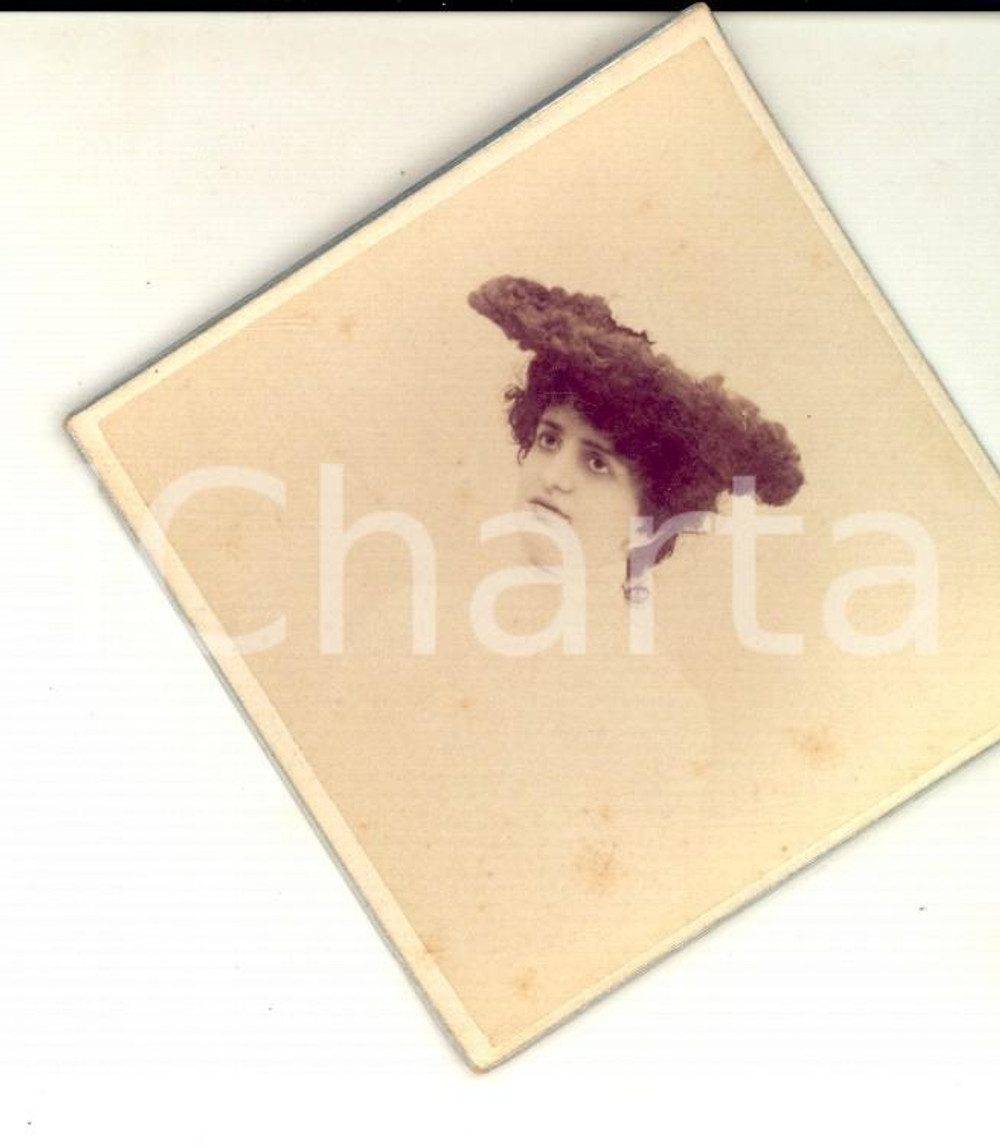 Fotografia d epoca originale 1890 ca RAVENNA Ritratto di donna con il cappello Fotografia GAVIOLI 6x6cm 1