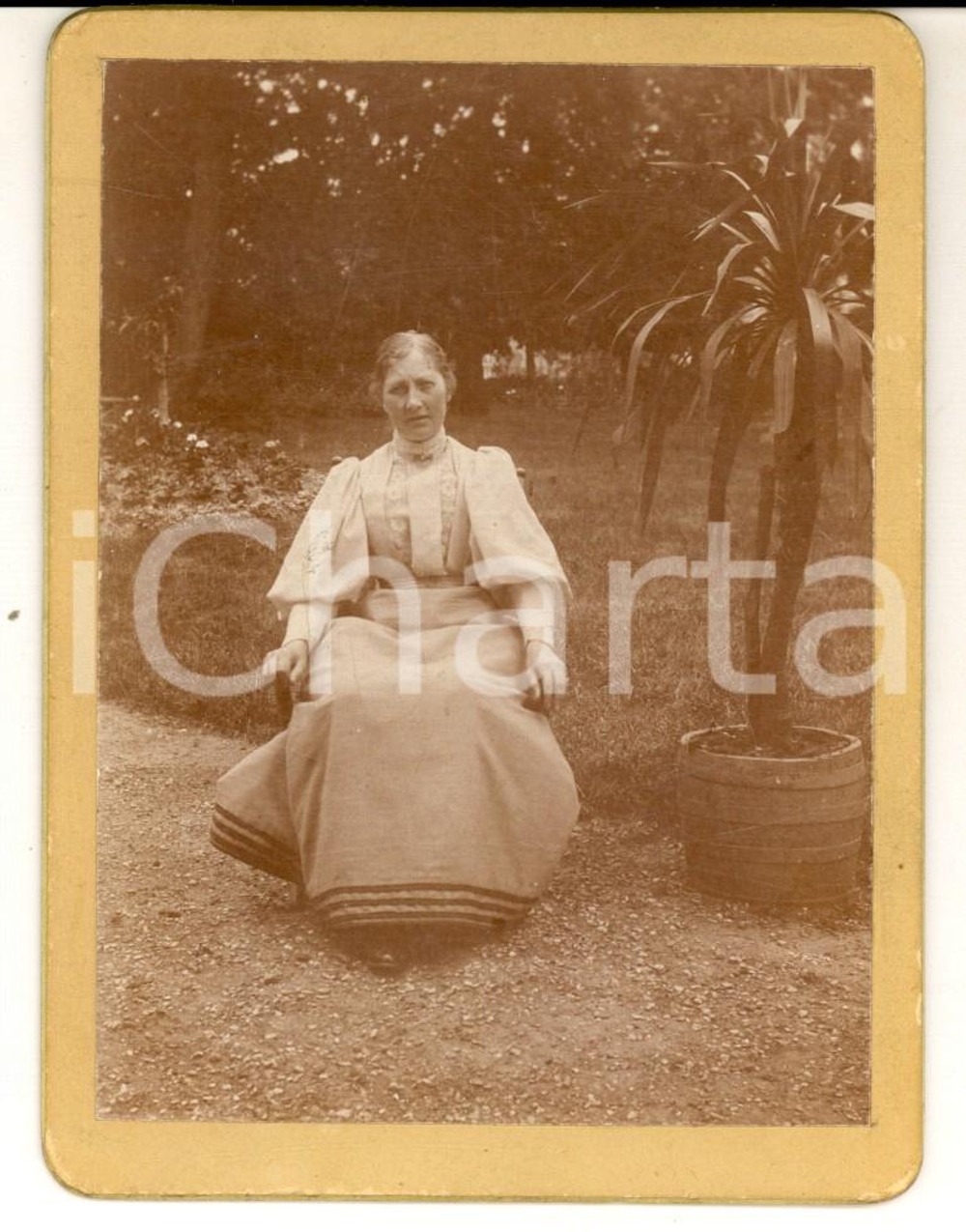 Fotografia d epoca originale 1890 ca AREA FRANCESE Donna nel giardino di una villa Foto VINTAGE 8x12 1
