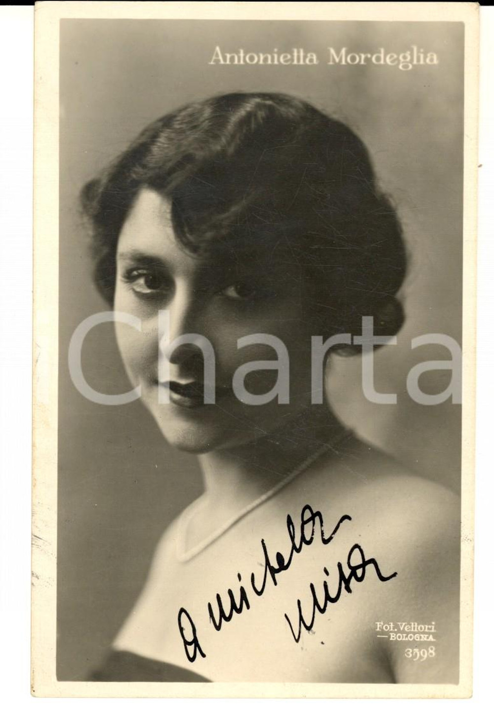 Autografo originale 1925 ca Ritratto attrice Antonietta Misa MORDEGLIA Foto con AUTOGRAFO 9x14 cm 1