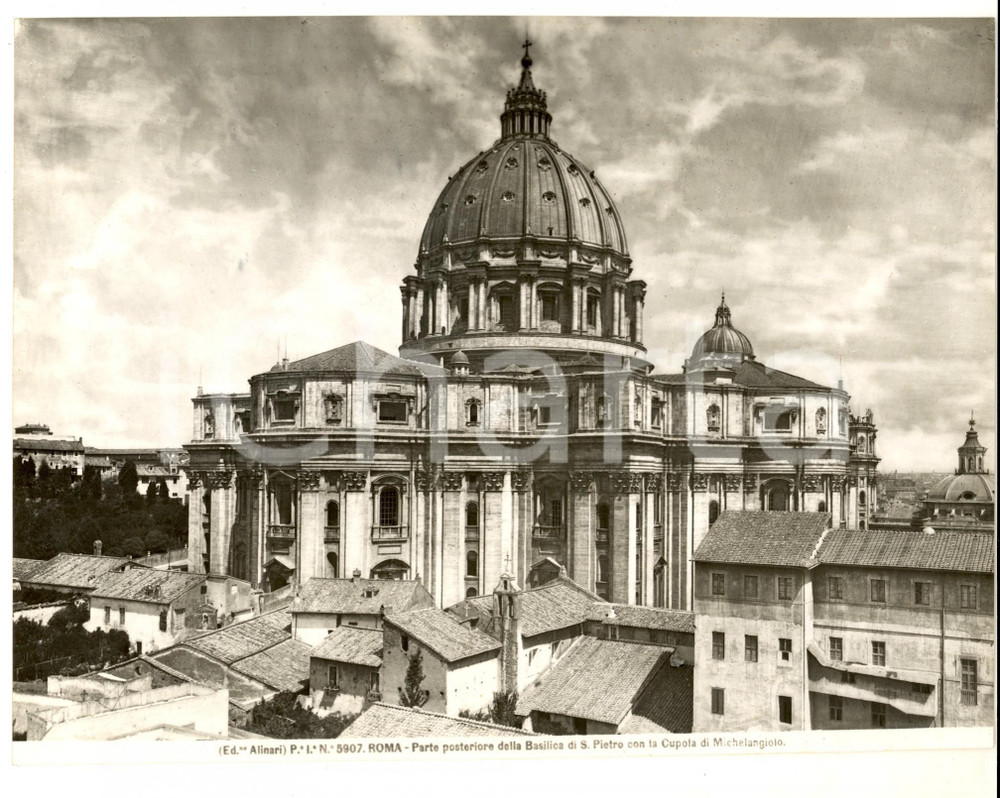 Fotografia d epoca originale 1930 ca ROMA SAN PIETRO Parte posteriore con la cupola Foto ALINARI 19 x 25 1