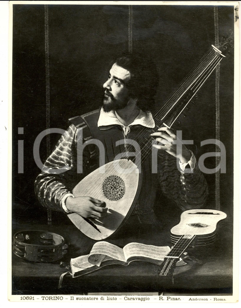 Fotografia d epoca originale 1950 ca CARAVAGGIO Il suonatore di liuto Foto ANDERSON quadro 1